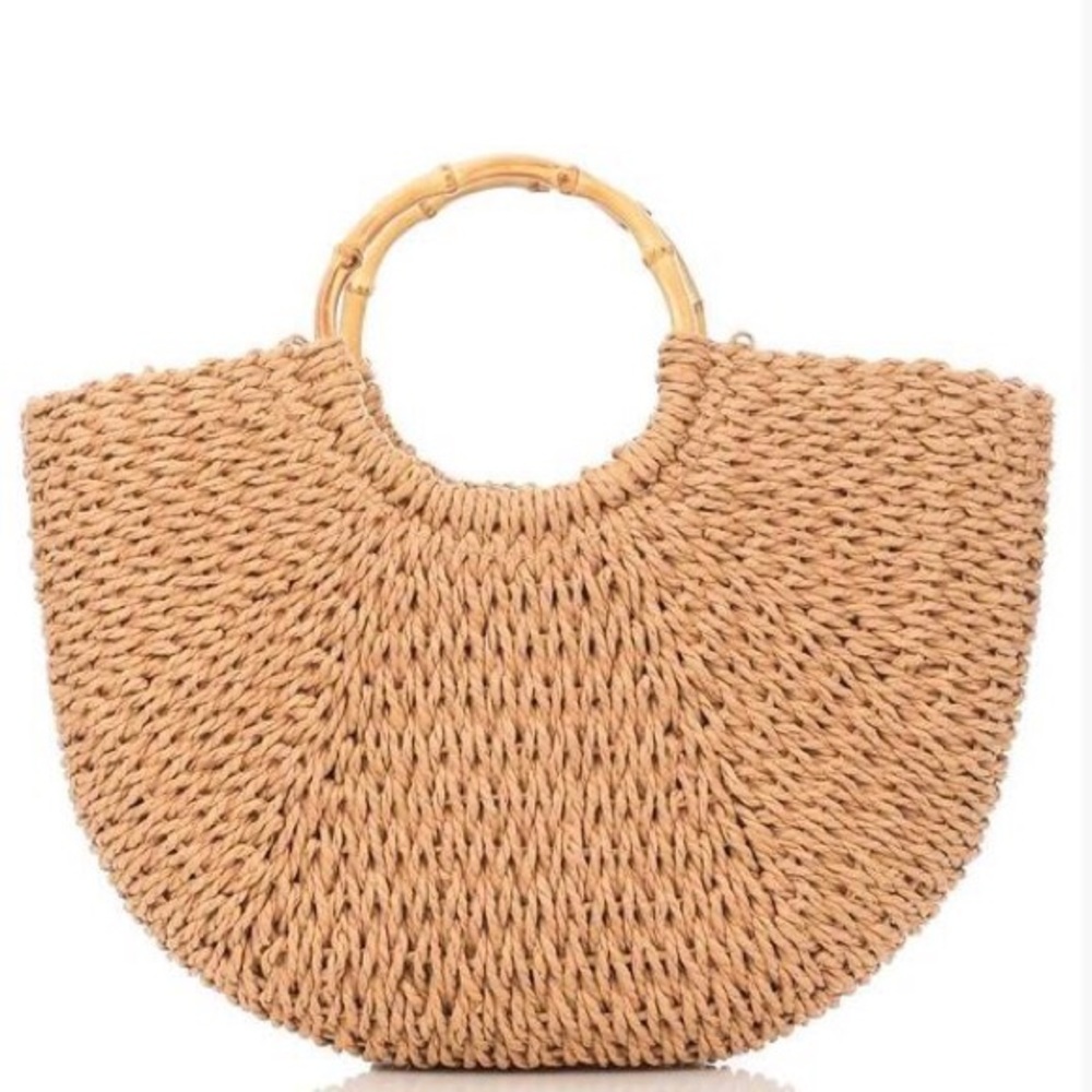 Tan straw shoulder bag